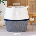 KAKAMAY Woven Baskets for Storage(17"x17"),Large Cotton Rope Basket Woven Baby Laundry Hamper,Collapsible Laundry Basket, Blanket Basket for Living Room,Nursery,Clothes, Toy chest(Navy Blue) - color: Navy Blue