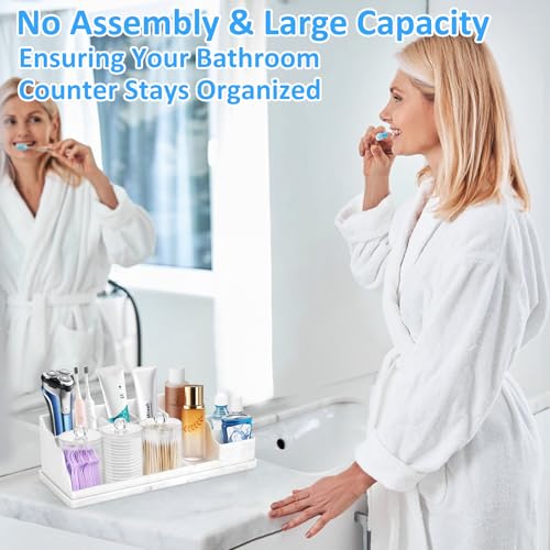 Bathroom Counter Organizer, Large White Silicone Toothbrush Holders for Bathrooms with 3PCS Qtip Holder, Bathroom Organizer Countertop Toothbrush and Toothpaste Holder for Makeup Organizer for Vanity - color: White With 3pcs Clear Dispenser