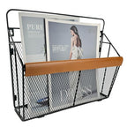 Leather-Accented Wall File Holder, Art Deco Wall-Mounted Magazine Rack, Hanging Mail Organizer, Metal Wire Hanging File Organizer for Home, School, Office, Hanging Folder Organizer