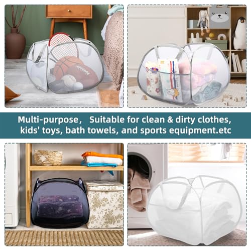 Collapsible Laundry Baskets, 90L Large Foldable Laundry Basket, Durable Mesh Pop Up Hampers for Laundry, Dirty Clothes Laundry Hamper for Bedroom, Bathroom, Dorm, Laundry Room, Travel, Camping Black - color: Black