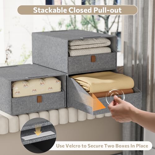 4-Pack Storage Bins with Drawers Large Closet Organizers and Storage Stackable Fabric Clothes Storage Box Collapsible Closet Drawers Organizer for Bedroom Living Room Under Bed (Deep Grey, 21L*4) - color: Deep Grey