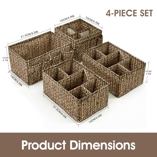 VERONLY Cosmetic Storage Bins Makeup Organizer, Adjustable Multifunction Storage Box Desk Drawer Divider for Makeup Brushes, Bathroom Countertop or Dresser, Set of 4 - style: Brown 4PC