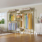 VIPEK Classic V6 Wire Garment Rack Heavy Duty Clothes Rack with 7 Adjustable Shelves & 4 Hanging Rods, Compact DIY Metal Clothing Racks 68.9" L x 15.7" W x 76.4" H, Max Load 840LBS, Gold - color: Gold, size: Classic V6 Standard