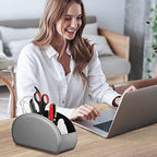 Fintie Remote Control Holder, 5 Compartments Vegan Leather TV Remoter Caddy Desktop Organizer Makeup Brush Holder Storage Fits TV Remotes, Media Controllers, Office Supplies(Silver Gray) - color: Silver Gray