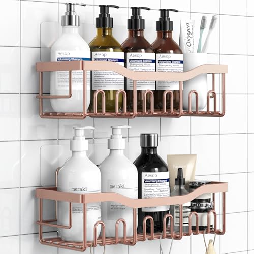 EUDELE Shower Caddy 2 Pack,Adhesive Shower Organizer for Home Decor&Kitchen Organizers,No Drilling,Rustproof Stainless Steel Bathroom Shelf Organizer - color: Pink Gold