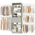 Besiost Closet System, 4-8 FT Closet Organizer Tower with 2 Wooden Drawers and Shelves, Can Fit 60 to 96 inch Walk-in Closet System with 5 Hang Rods, Built-in, Crab Green - color: Crab Green