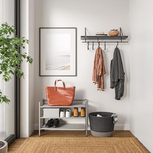 Seville Classics Sturdy Freestanding Storage Shelf for Bedroom, Closet, Entryway, Dorm Room Organizer Stackable Durable Metal Shoe Rack Silver Mist Slat, 3-Tier - color: Silver Mist Slat, size: 3-Tier