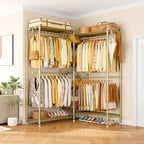 Ulif E4L Corner Clothes Rack, L Shaped Garment Rack, Heavy-Duty Freestanding Closet System with Shelves and Hangers, Max Load 962lbs, 42.7" W x 42.7" D x 79.3" H, Gold - color: Gold
