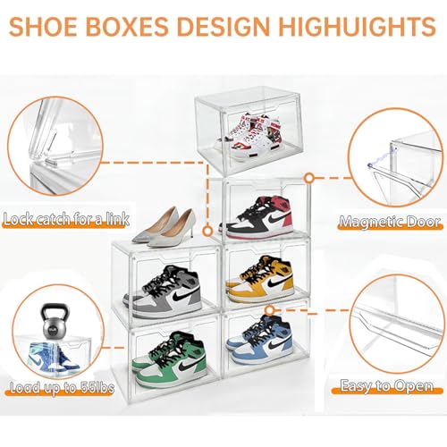 Magnetic Acrylic Clear Shoe Boxes – 360° Clear Plastic Stackable Sneaker Storage Box shoe Display Box Professional Grade Shoe Display Case, Shoe Organizer for Closet (12pcs) - color: Acrylic Clear, size: 12PC