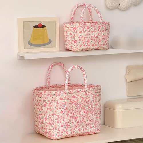 Floral Fabric Storage Basket Car Interior Storage Basket Underwear Sundries Laundry Baskets Supplies Home Organizer Bag (Cute floral) - color: Cute floral