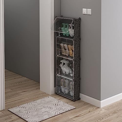 MAGINELS 4-Tier Slim Shoe Rack Organizer and Tall Storage for Closet,Hidden Thin Shoes Cabinet for Small Spaces,Narrow Shelves for Wall Behind Door,Entryway,Black - color: Black, size: 8 pair