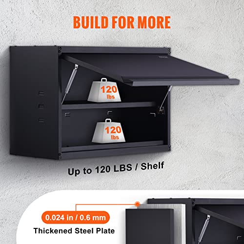 VEVOR Metal Storage Cabinet, 120lbs Load Capacity per Shelf, 20'' Tall Wall-Mounted Powder-Coating Steel Garage Cabinet with Adjustable Shelf, Press to Close & Open Door Perfect for Office Garage Tool - style: Flip up 20"