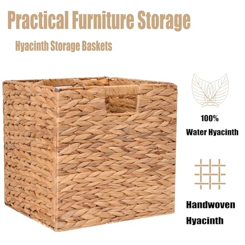 Wicker Storage Basket Foldable Hyacinth Storage Box Set of 2, 12x12x12 Inch - Handmade Woven Basket for Closet,Shelf Organization & Decor