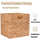 Wicker Storage Basket Foldable Hyacinth Storage Box Set of 2, 12x12x12 Inch - Handmade Woven Basket for Closet,Shelf Organization & Decor