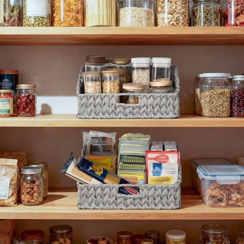 GRANNY SAYS Wicker Storage Basket for Shelves, Large Wicker Baskets with Handles, Trapezoid Woven Basket for Storage, Decorative Baskets for Gifts Empty, Gray - color: Gray, size: 10¾"D x 15"W x 7¼"H