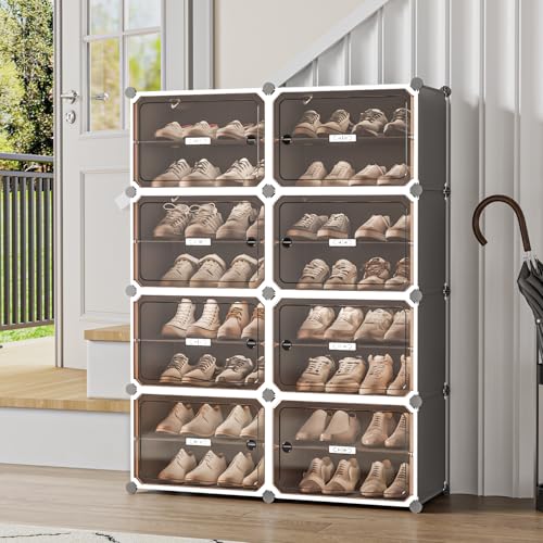 MAGINELS Shoe Rack,Expandable Shoe Cabinet Easy to Assemble. Shoe Storage with Door,Entryway, Closets, Hallway, and Bedroom.Accommodates Up to 32 Pairs of Shoes. - size: 2 by 8 (32 Pairs)