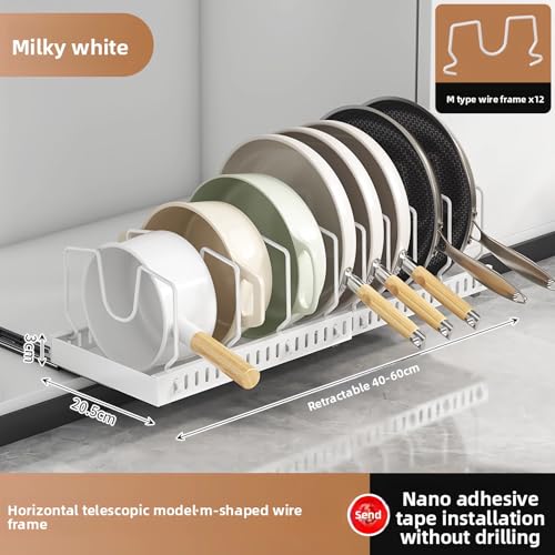 pots and pans organizer under cabinet,pot lid organizers inside cabinet holders for kitchen,Horizontal and vertical pulling modes,Can be extended and adjusted (White horizontal pull-out) - size: White horizontal pull-out