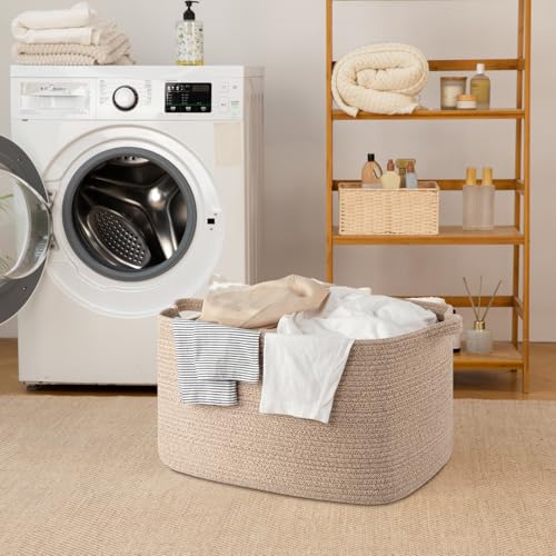 65L Cotton Rope Large Blanket Basket (19.7"x15.7"x11.8") for Living Room, Kids Room & Laundry, Storage Basket with Handle for Organizing Blankets, Pillows, Clothes & Toys, Brown - color: Brown, size: 19.7"x15.7"x11.8"