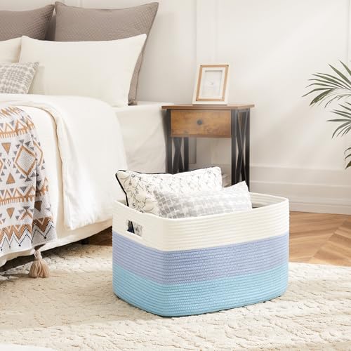 Artfeel Blanket Basket,Rectangle Woven Baskets for Storage,65L Laundry Basket for Decorative Nursery Blanket,Toys,Dirty Clothes and Magazine in Shelves,Baby Room,and Living Room - color: Blue, size: 65L