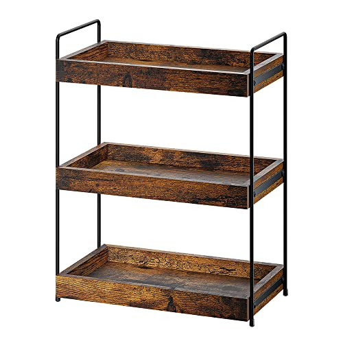 Bathroom Counter Organizer, 3-Tier Wood Spice Rack Organizer for Kitchen Counter, Vanity Skincare Organizers Shelf for Bathroom Storage Organization, Rustic Brown - size: 3 Tier
