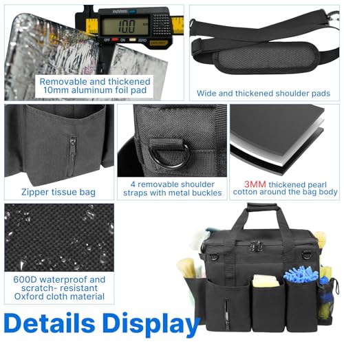 LIWSHWZ Rolling Cleaning Caddy Bag with Detachable Trolley & Lid,for Cleaning Supplies Organizer,Portable Large Cleaning Bag with Wheels for Housekeepers,with Shoulder Strap and Thickened Trailer Leg