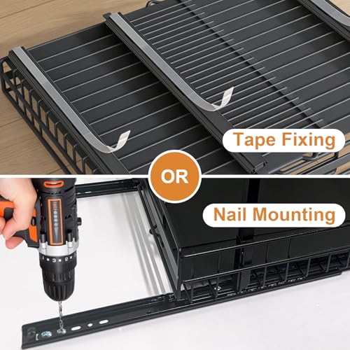 Under Sink Organizer, 1 Pack 2-Tier Expandable Pull Out Storage with Ball-Bearing Slides, Height Adjustable for Kitchen Bathroom Cabinet, Black