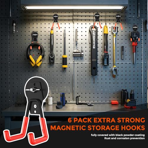 6 Pack Large Strong Magnetic Hooks Heavy Duty Garage Big Magnet Hooks Extra Strength Magnetic Utility Storage Hook Hanger with Anti Slip Coating for Garden Indoor Outdoor Hanging Tools Orange - color: 6 Pcs-Orange