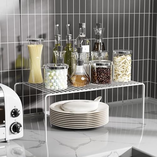 Medium(13 x 9.4 inch)White Cabinet Storage Shelf Rack Set of 4, Rustproof Metal Wire Kitchen Counter Organizers and Storage, Spice Organization for Cabinet, Plate, Dish, Pantry, Bathroom, Fridge - size: 4Pack-White-13 x 9.4 inch