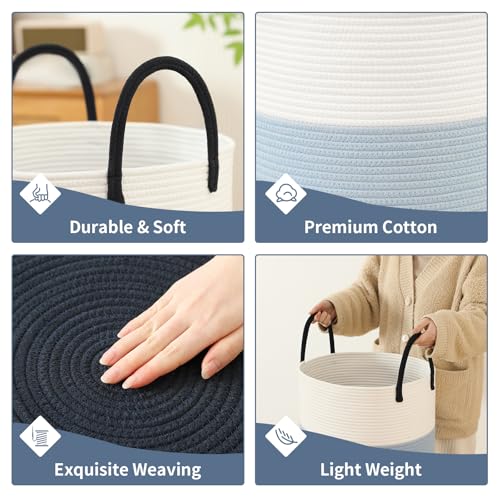 Laundry Basket Hamper Tall Rope Storage Woven for Blanket toys Dirty Clothes in Living Room Bathroom Bedroom (Gradient Blue, 100L/26.4Gal) - color: Gradient Blue, size: 100L/26.4Gal