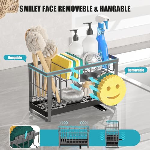 Sponge Holder for Kitchen Sink with Flexible Sink Caddy Smiley Face,2 Tier Kitchen Sink Organizer Countertop and Storage Essentials,Soap Dispenser Organize,Home Decor Accessories-Gray - color: 2 Tier Gray