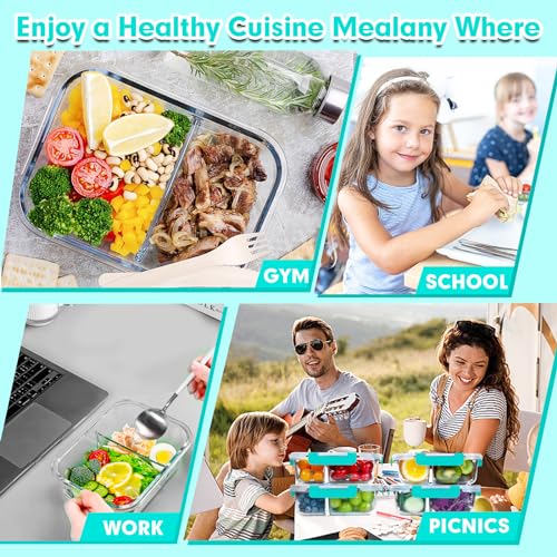 VERONES 5 Pack Glass Meal Prep Containers 2 Compartment Set, 36OZ Airtight Glass Lunch Containers, Glass Food Storage Containers with Lids, for Microwave, Oven, Freezer & Dishwasher Friendly,Green - color: Green
