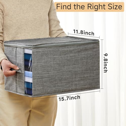 Clothes Storage Bins with Sturdy Frames, Foldable Fabric Clothing Organizer Box for Moving, Sweater Storage Cube with Lids and Zipper, Linen Closet Storage Bags for Blankets, Clothes, Sheet - color: Grey, size: Medium x 3 Packs