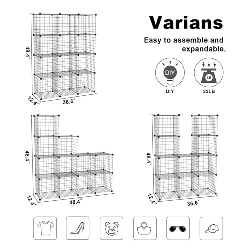 C&AHOME Wire Cube Storage, 12 - Cube Organizer Metal C Grids, Modular Shelves Units, Closet Organizer, Ideal for Home, Office, Living Room, 36.6”L x 12.4”W 48.4”H, Silver Gray UWCS3012G - color: Silver Gray