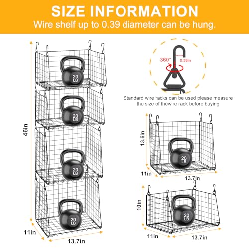 4-Pack Hanging Laundry Room Organizer：Foldable Laundry Room Organizaton Wire Basket with 360°Rotating Hooks Space Saving Over Washer and Dryer Shelves - Metal Laundry Basket Storage, Black Patent - size: 4-Pack 13.9*11*46inch