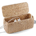 BLUEWEST Cable Management Box, Water Hyacinth Organizer Box, Durable Rattan Cable Organizer with Dual Open Slots for Desk, TV, or Office Cords, Stores Power Strips, USB Hubs, and Wires