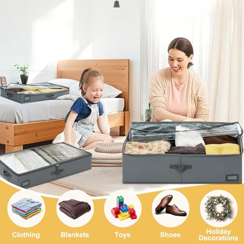 4-Inch Under Bed Storage Containers (3-Pack) | Sturdy Sidewalls | Clear Cover & Label Holder | Underbed Organizer for Crib/Couch | Stores Clothing/Blankets/Wrapping Paper/Toys - size: 4-Inch Height