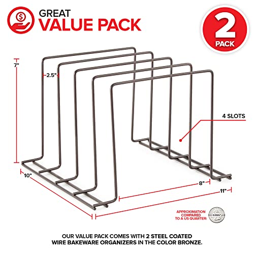 Stock Your Home Kitchen Cabinet Organizer, Bronze (2 Pack) Steel Baking Sheet Holder with 4 Slots for Cabinet, Bakeware Organizer, Divider for Cutting Boards, Pot Lids, Pan Lids, Cookie Sheets - color: Dark Bronze