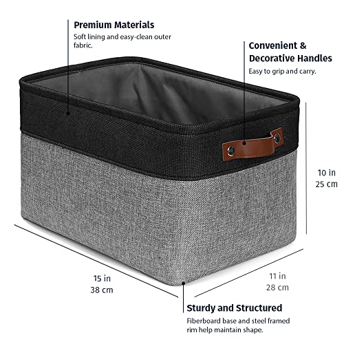 OrganiHaus Large Fabric Storage Baskets for Shelves 3 Pack, 15x11in Closet Storage Bins, Canvas Storage Bin for Organizing, Cloth Baskets, Linen Closet Organizers, Gray/Black - color: Gray / Black, size: Large - 3pc