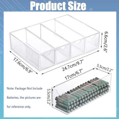 BTSKY 1 Pack Clear Acrylic Battery Storage Organizer for AA, AAA, 9V, C Batteries, 4-Drawer Storage Box Battery Holder Organizer for Common Types Batteries, Household Container(Batteries Not Included) - size: 1 Pack