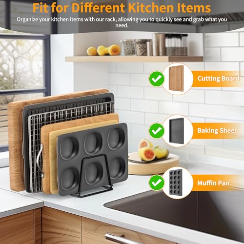 Cutting Board Organizer Kitchen Organizer Rack for Cutting Board, Bakeware, and Cookie Sheet, 5-Slot Heavy-Duty Steel Cookware Holder,Rust-Resistant with Anti-Slip Feet (2, Small) - size: Small（2PCS）