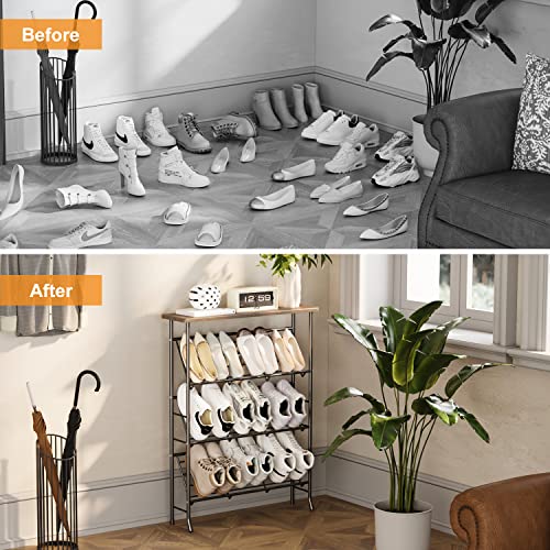 JZM Shoe Rack Storage, Narrow 4 Tier Metal Shoe Storage Shelf, Free Standing Shoe Racks, Space Saving Shoe Rack Organizer for Entryway, Hallway, Bedroom, Living Room(12-16 Pair) - color: Grey