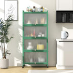 Giantex 5-Tier Kitchen Storage Cabinet, Mobile Microwave Stand with Flip-up PC Doors, Freestanding Kitchen Bakers Rack with 4 Rolling Casters, for Dining Room, Living Room and Study, Green - color: Green
