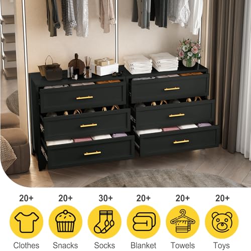 34.25" Tall Metal Dresser for Bedroom, 3 Drawer Black File Cabinet with Gold Handles, Dressers Chests with Fluted Panel, Vertical Drawer Storage Cabinet for Living Room, Entryway, Hallway - color: Black, style: Wide Style/3 Drawers