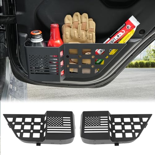 MAIKER Metal Rear Door Storage Box Compatible with 2018-2025 Jeep Wrangler JL JLU 4XE & 2020-2025 Gladiator JT, Insert Organizer Box Pockets for Replace Sagging Nets, 2PCS(Black) - size: JL/JT Rear