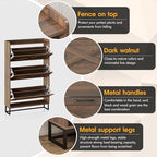 Maupvit Shoe Storage Cabinet with 3 Flip Drawers, Freestanding Organizer with Metal Legs for Entryway, Narrow Shoe Rack Cabinet, Dark Walnut - color: Dark Walnut, style: 3-Drawers