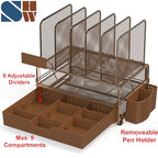 Simple Houseware Mesh Desk Organizer with Sliding Drawer, Double Tray and 5 Upright Sections, Copper - color: Copper