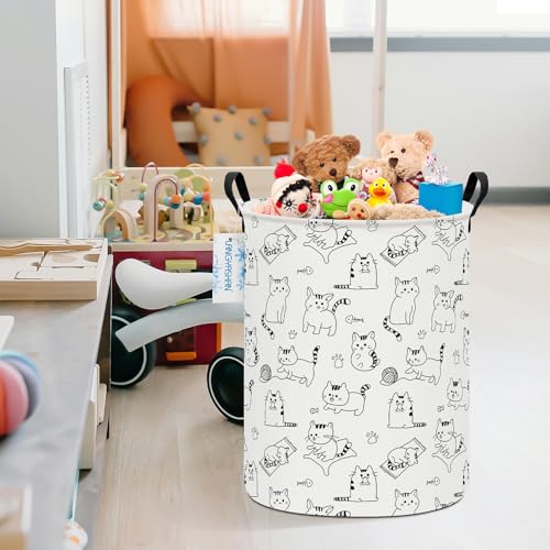 LANGYASHAN Laundry Basket Canvas Fabric Collapsible Organizer Basket for Storage Bin Toy Bins Gift Baskets Bedroom Clothes Children Nursery Hamper (Cat) - color: Round Cat