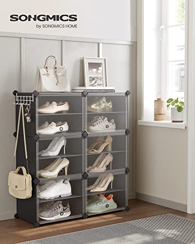 SONGMICS Shoe Rack Organizer, 6-Tier Shoe Storage Cabinet for Closet and Entryway, Holds 24 Pairs of Shoes, Adjustable, Ink Black and Trasparent ULPC033B01 - color: Ink Black + Trasparent, size: 6 Cubes
