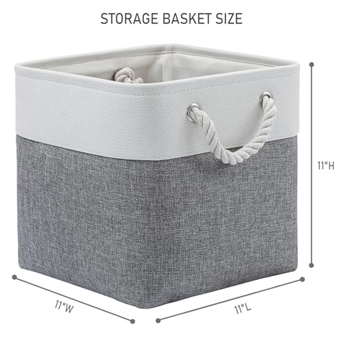 11 x 11 Inch Storage Cubes, 6 Pack Large Collapsible Fabric Storage Bin with Ropes, Foldable Storage Cubes for Home, Office,Closet, Clothes, Toys Organizer (White&Gray) - color: White&Gray, size: Cube - 11 x 11 x 11 inches (6 Pack)