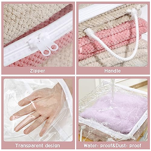 10-Pack Clear Zippered Storage Bags with Handles, Two-Way Zipper Foldable Closet Organizer, Bed Sheet Organizer, Plastic Storage Bin for Clothes, Towels - color: White, size: 11.81*11.81*11.81 inches